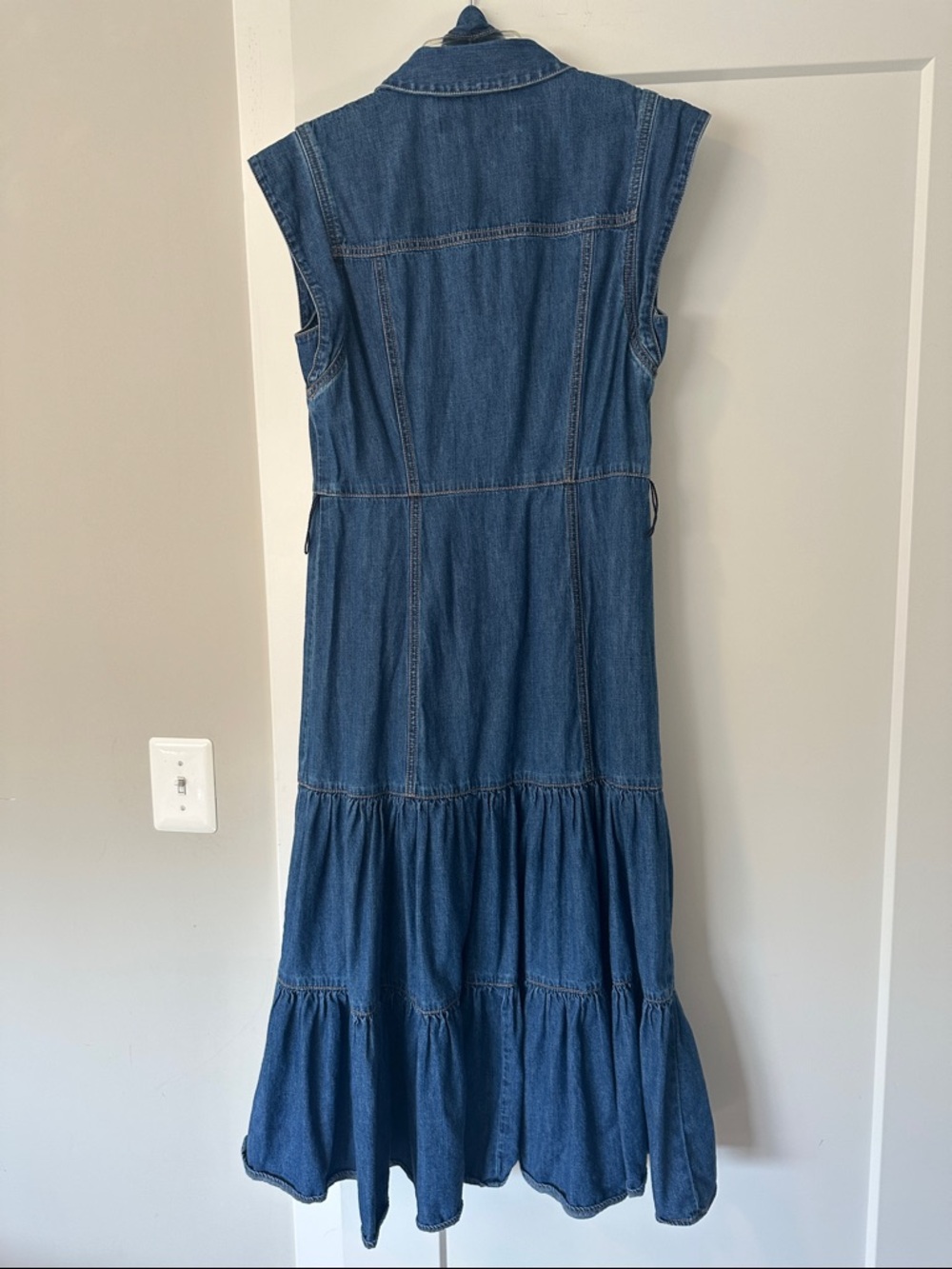 Veronica Beard Sleeveless Belted Denim Midi Dress - Blue - Picture 6 of 7